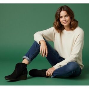 Crocs Black Suede Wedge Ankle Boots Side Zip Booties Womens Size 11